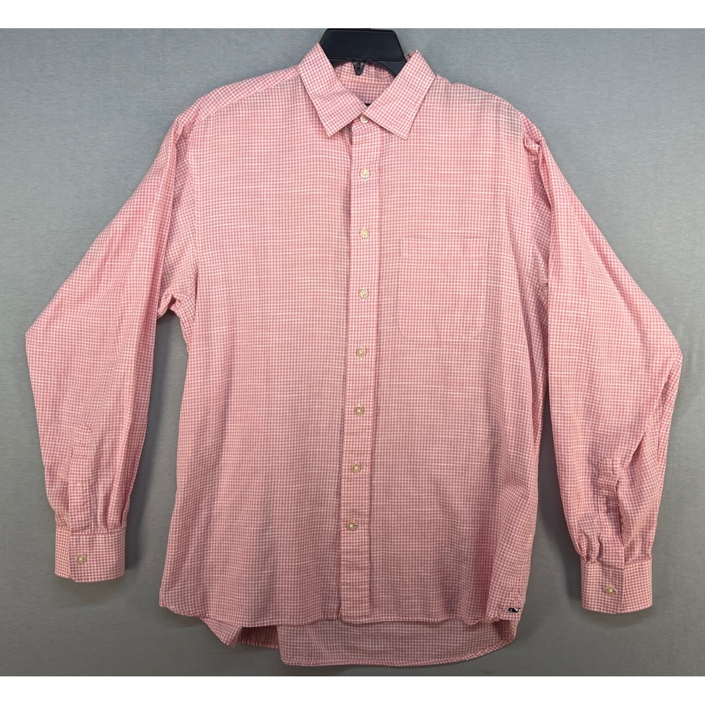 Vineyard Vines Button Down Shirt Mens M Pink Gingham Greenwich Cotton Preppy